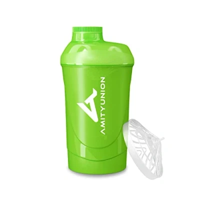 Afbeelding van AMITYUNION Eiwitshaker Deluxe 800 ml, waterdichte eiwitshaker, BPA vrij, zeef voor romige shakes met weipoeder, groene fitnessbeker