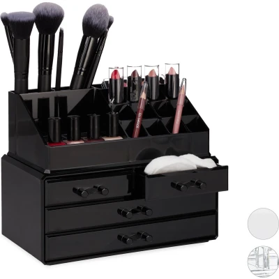 Afbeelding van Confibel Make up Organizer Cosmetica Verstelbare Lades Sieraden/Make Opbergdoos Zwart