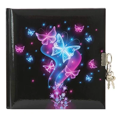 Afbeelding van goldbuch 44577 Vlinderdagboek, 96 witte pagina&#039;s, met hangslot, zwart, roze en blauw