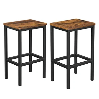 Afbeelding van VASAGLE Set van 2 barkrukken, hoge eetkamerstoelen, voor keuken, eetkamer, woonkamer, industriële stijl, vintage bruin en zwart