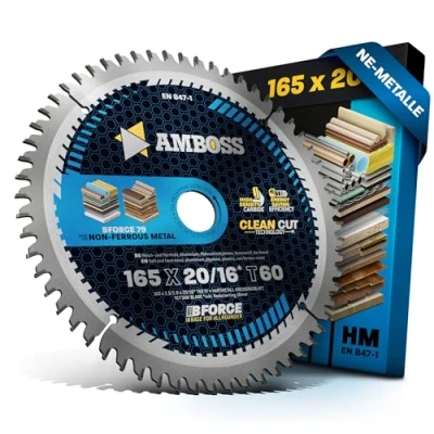 Afbeelding van AMBOSS WERKZEUGE® Cirkelzaagblad HM 165 x 20 mm, 16 Z60, trapeziumvormige platte vertanding, voor aluminium, zaagblad verloopring 20, 16, Bosch GKS 18V 57g,