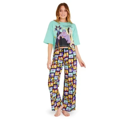 Afbeelding van Disney Damespyjama, pyjamaset voor dames, top, crop baggy en vloeiende onderkant, maten volwassenen, jongeren, S XL, Multi Villains