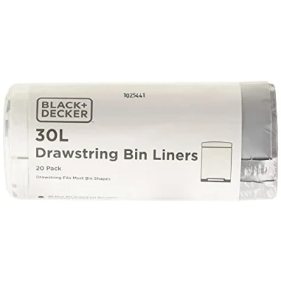 Afbeelding van BLACK+DECKER BXBB00030E Vuilniszakken met trekkoord, 30 l, wit, 20 stuks