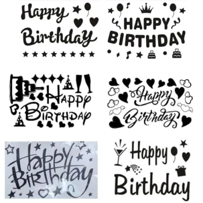 Afbeelding van 6 stuks Happy Birthday stickers voor ballonnen, Birthday, alfabet, doe het zelf verjaardagsfeest (zwart)