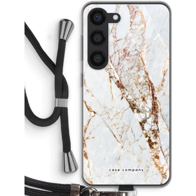 Afbeelding van Case Company® hoesje met Koord geschikt voor Samsung Galaxy S23 Goud marmer Telefoonhoesje Zwart Bescherming aan alle Kanten en Over de Schermrand