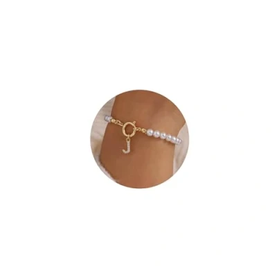 Afbeelding van TINGN Parelarmband voor dames en meisjes, cadeau, 16 karaat goud, met CZ letters, bedelarmband, gepersonaliseerd cadeau vrouwen tieners