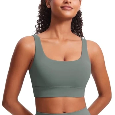 Afbeelding van CRZ YOGA ButterLuxe gevoerde sportbeha voor dames, laag impact, U rug, Grijze salie
