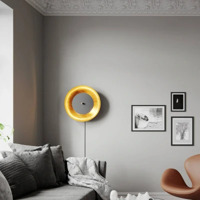 Afbeelding van By Rydéns Shelby wandlamp, stekker zwart/goud