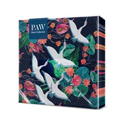 Afbeelding van PAW Papieren servetten, 3 laags (33 x 33 cm), 20 stuks, perfect voor verjaardagen, feesten, bruiloften, kommunion en vieringen, tafeldecoratie witte kranen