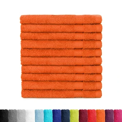 Afbeelding van BaSaTex Set van 10 badstof gastendoekjes, 30 x 50 cm, 100% katoen, gemaakt in groen, kleur: oranje