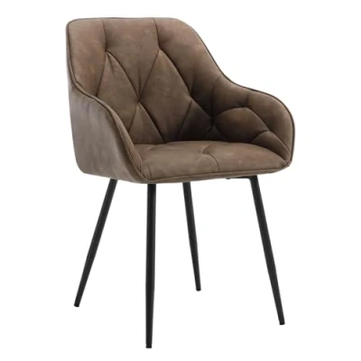 Afbeelding van WOLTU EZS03dbr 1 eetkamer /keuken /woonkamerstoel, ergonomisch, gevoerd, met armleuningen, zitting van vintage kunstleer, metalen poten, donkerbruin