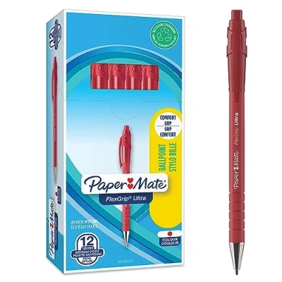 Afbeelding van Paper Mate Flexgrip Ultra intrekbare balpen, medium punt (1,0 mm), rode inkt, 12 stuks