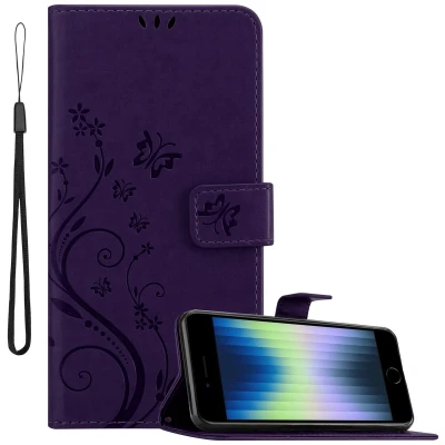 Afbeelding van Cadorabo Hoesje geschikt voor iPhone SE4 in BLOEMEN DONKER PAARS Beschermhoes bloemmotief met magnetische sluiting, standfunctie en kaartsleuven Book Case Cover Etui