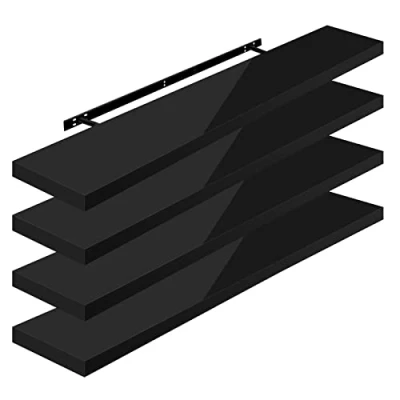 Afbeelding van WOLTU Wandplanken, 4 stuks, zwevend rek, boekenrek, cd, dvd, houten plaat, 120 x 22,9 3,8 cm, zwart, RG9484sz
