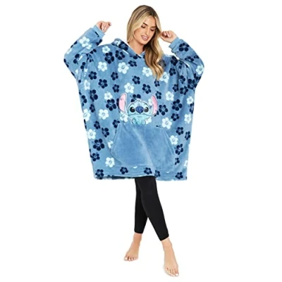Afbeelding van Disney Dameshoodie, geruite damestrui, Stitch, oversized fleece sweatshirt, warme wintertrui, één maat