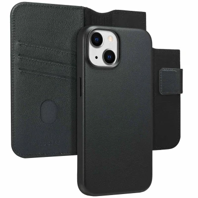 Afbeelding van Accezz Hoesje Geschikt voor iPhone 14 Met Pasjeshouder Leather Bookcase 2 in 1 MagSafe zwart