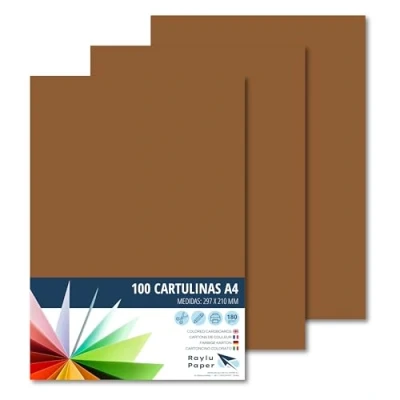 Afbeelding van Raylu Paper® Bruine A4 kaarten, 180 g, 210 x 297 mm, 100 stuks, ideaal voor binden, kantoorwerk, tekenen, schoolhandwerk, bruin