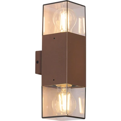 Afbeelding van QAZQA Buiten wandlamp roestbruin met smoke kap 2 lichts IP44