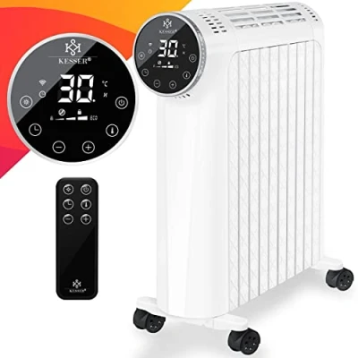 Afbeelding van KESSER Olieradiator, 2500 W, elektrische verwarming, energiebesparend met display, wifi app en afstandsbediening, touchscreen, mobiele olie radiator, 24 uur timer, thermostaat oververhittingsbeveiliging