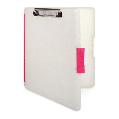 Afbeelding van Dexas Slimcase Klembord met 2 vakken zijdelingse opening, glitter en roze clips