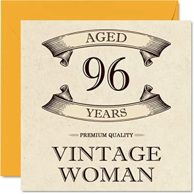 Afbeelding van Vintage verjaardagskaarten voor vrouwen, 96 jaar, grappige verjaardagskaart moeder, zus, vrouw, oma, tante, 145 mm x mm, wenskaart 96e kaart