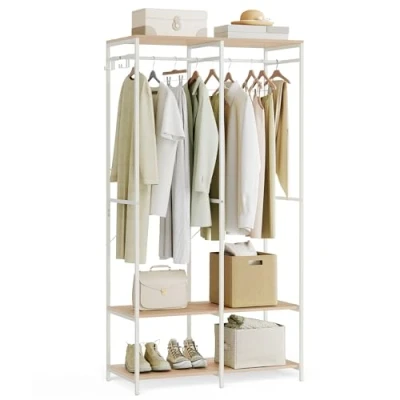 Afbeelding van SONGMICS RGR004W67 Open kast met kledingstang, planken, afneembare haken, 40 x 94,5 180 cm, naturel beige