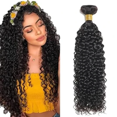 Image de Tuheerst Curly Wave Human Hair Bundles Extensions Natural Black Real Sew in Extension 1 Bundle Double Weft Remy Minimal Shedding 32 Inch