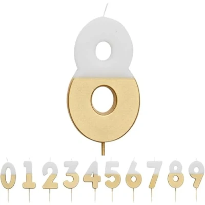 Afbeelding van Talking Tables Kaarsen nummer 8 wit en goud voor taart Premium taartdecoratie kinderen volwassenen 18 jaar 80 trouwdag jubileum BDAY CANDLE GLDV2