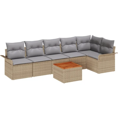Afbeelding van vidaXL 7 Delige Tuin Sofa Set met Kussens Beige Poly Rattan Acacia