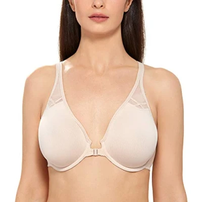 Afbeelding van DELIMIRA Damesbeha met beugelsluiting, voorzijde, grote maat, racerback, Beige
