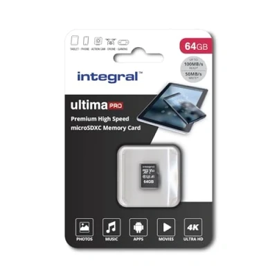 Image de Integral UltimaPro Carte mémoire flash (adaptateur microSDXC vers SD inclus(e)) 64 Go A1 / Video Class V30 UHS 3 Class10 I