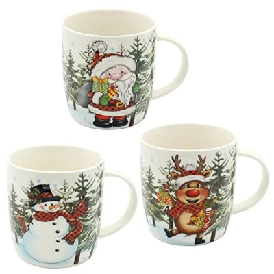 Afbeelding van Dekohelden24 Set van 3 porseleinen kerstmokken, hoogte 9 cm, diameter 9,5 inhoud 340 ml.