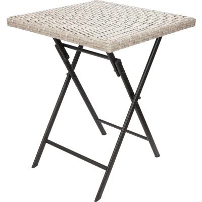 Afbeelding van BRUBAKER Lugano Tuintafel, 58 x cm, balkontafel, weerbestendig, van polyrotan en metaal, bijzettafel, inklapbaar, campingtafel, vierkant, klaptafel voor balkon, terras, bistrotafel, grijs/beige