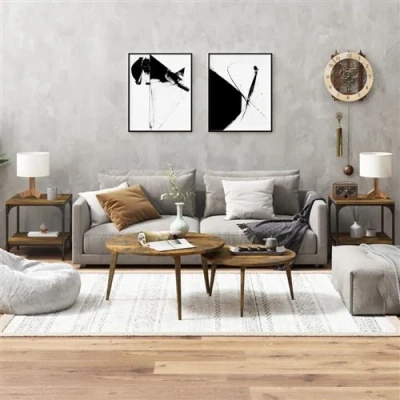Afbeelding van Bijzettafels 2 st 40x40x40 cm bewerkt hout gerookt eiken
