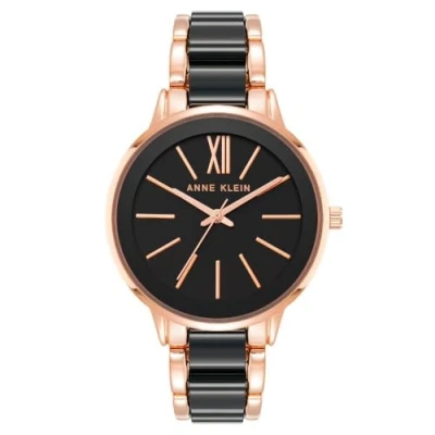 Afbeelding van ANNE KLEIN Polshorloge van hars voor dames, Zwart/Rose Goud, Armband