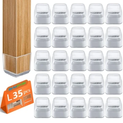 Afbeelding van 35 stuks vierkante stoelpootbeschermkappen met vilt, transparante siliconen vloerbescherming, groot (32 40 mm)