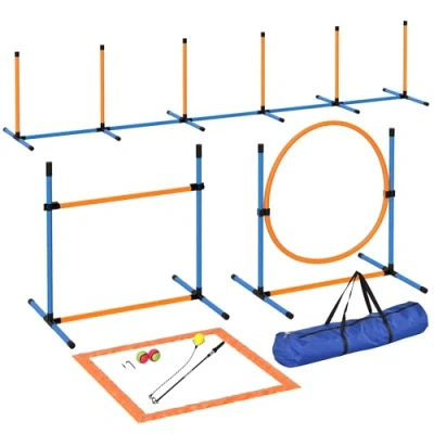 Afbeelding van PawHut Agility Set Hunde 7 teilig Ausrüstung für Hundetraining Steckhürdenset mit Slalomstangen Sprunghoop 2 Bälle höhenverstellbar Hürden Koordinationstraining Spiele Training