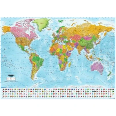 Image de Poster XXL Carte du monde avec drapeaux 2018 MAPS IN MINUTESÂ® 100 x 140cm