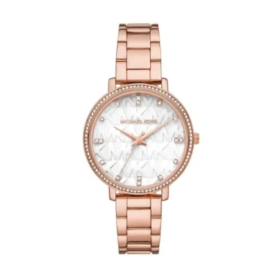 Afbeelding van Michael Kors Pyper dameshorloge, drie wijzers kwartsuurwerk met roestvrijstalen armband, Roségoud en wit