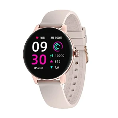 Afbeelding van LUNIQUESHOP LSFIT Ronde Smartwatch Aanraakhorloge voor dames Sport Bloedzuurstof Hartslag Tiener Meisjeshorloge Compatibel met iPhone Samsung Roze