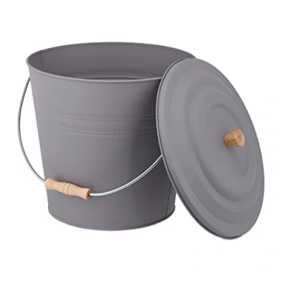 Afbeelding van Relaxdays Asemmer met deksel haardaccessoires pelletemmer kolenemmer grijs