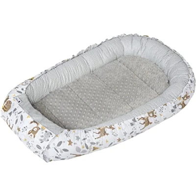 Image de Medi Partners Reducteur de Lit Bebe Réducteur Bébé 100x60x15cm Cocon et Naissance couffin Nid d&#039;ange bilatéral Cale 100% Coton Minky (Cerf avec Gris)