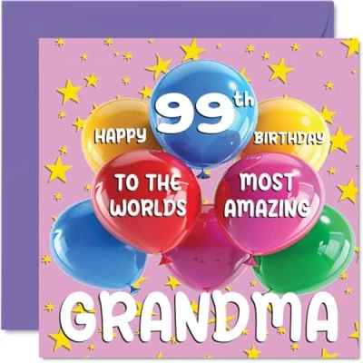 Afbeelding van verjaardagskaart 99 jaar voor oma World&#039;s Most Amazing Grandma van kleindochter en kleinzoon, 145 mm x mm, jaar, kaarten