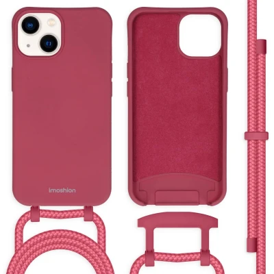 Afbeelding van iMoshion Hoesje met koord Geschikt voor iPhone 14 Color Backcover afneembaar Donkerrood