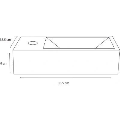 Afbeelding van Differnz Ravo Fontein Kraangat Links Wasbak Keramiek Wit 38.5 x 18.5 9 cm