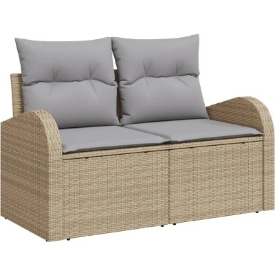 Afbeelding van vidaXL 3 delige tuin sofa set met kussens in beige poly rattan, 2 zits opbergruimte en rattan