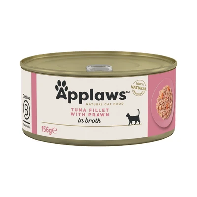 Afbeelding van 6x156g in Bouillon Tonijnfilet &amp; Garnalen Applaws Kattenvoer