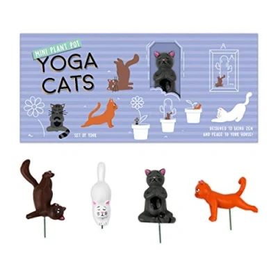 Afbeelding van Giftrepublic Mini plant pot Yoga cats Multi color / Kunststof