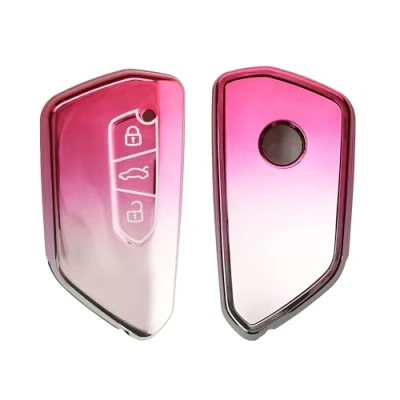 Afbeelding van kwmobile autosleutel hoesje geschikt voor VW Golf 8 3 knops hoes TPU behuizing Beschermende auto sleutel case Sleuteletui in mat poederroze / zilver