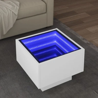 Afbeelding van Bijzettafel met LED 40x40x30 cm bewerkt hout wit